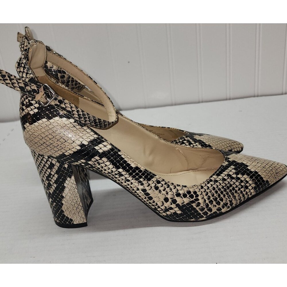 Marc Fisher Gilla 2 Snakeskin Pointed Toe Block Heel Ankle Strap Pumps Size 10M - Picture 6 of 16